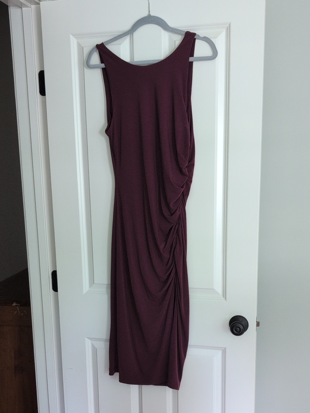 Banana Republic Sleeveless Ruched Midi Dress in Plum